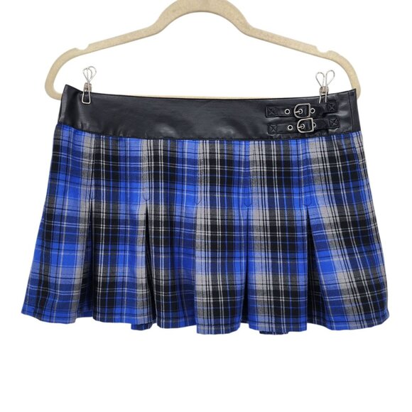 READ Abbey Dawn By Avril Lavigne Juniors 9 Skirt Mini Plaid Pleated Faux Leather - Picture 1 of 8